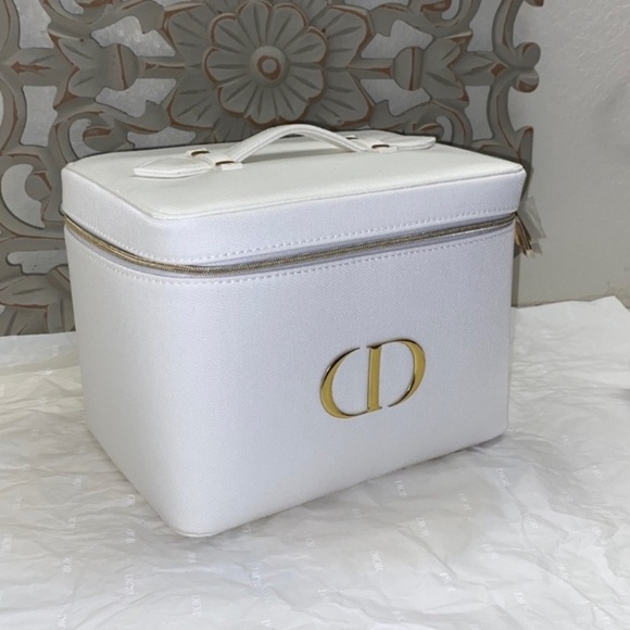 Dior Handbags - Dior White Cosmetic Train Case with Gold CD Logo